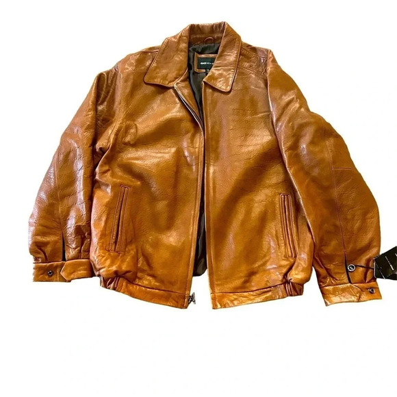 Jones New York Genuine Lamb Leather Brown Bomber Jacket Men’s Size Medium - Picture 1 of 4